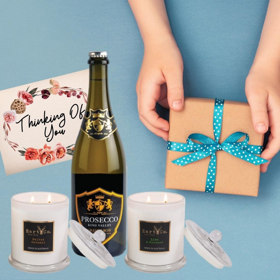 Gift Box: 2 Large Candles & Bottle of Wine