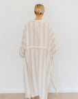French linen long robe | Wide stripe