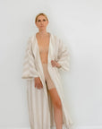 French linen long robe | Wide stripe