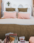 French Linen Quilted Blanket - Stone / Blush