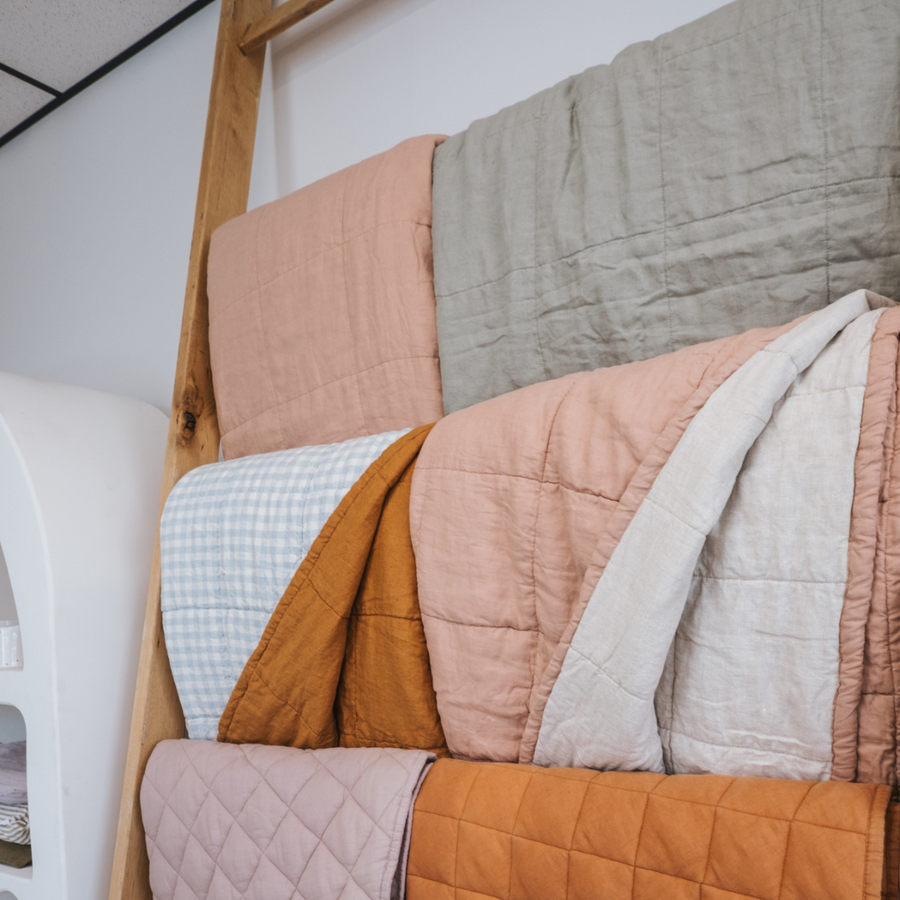 French Linen Quilted Blanket Sage HartCo. Home Body