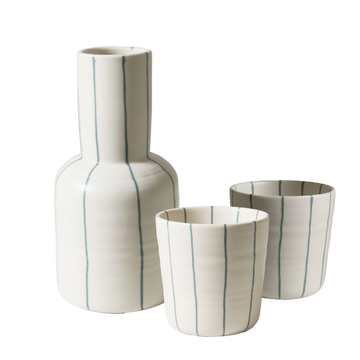 Coastal Junction Carafe Set/ Cream with Green Stripe