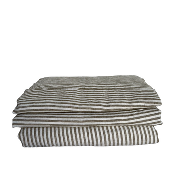 Linen Flat Sheet | Olive Stripes