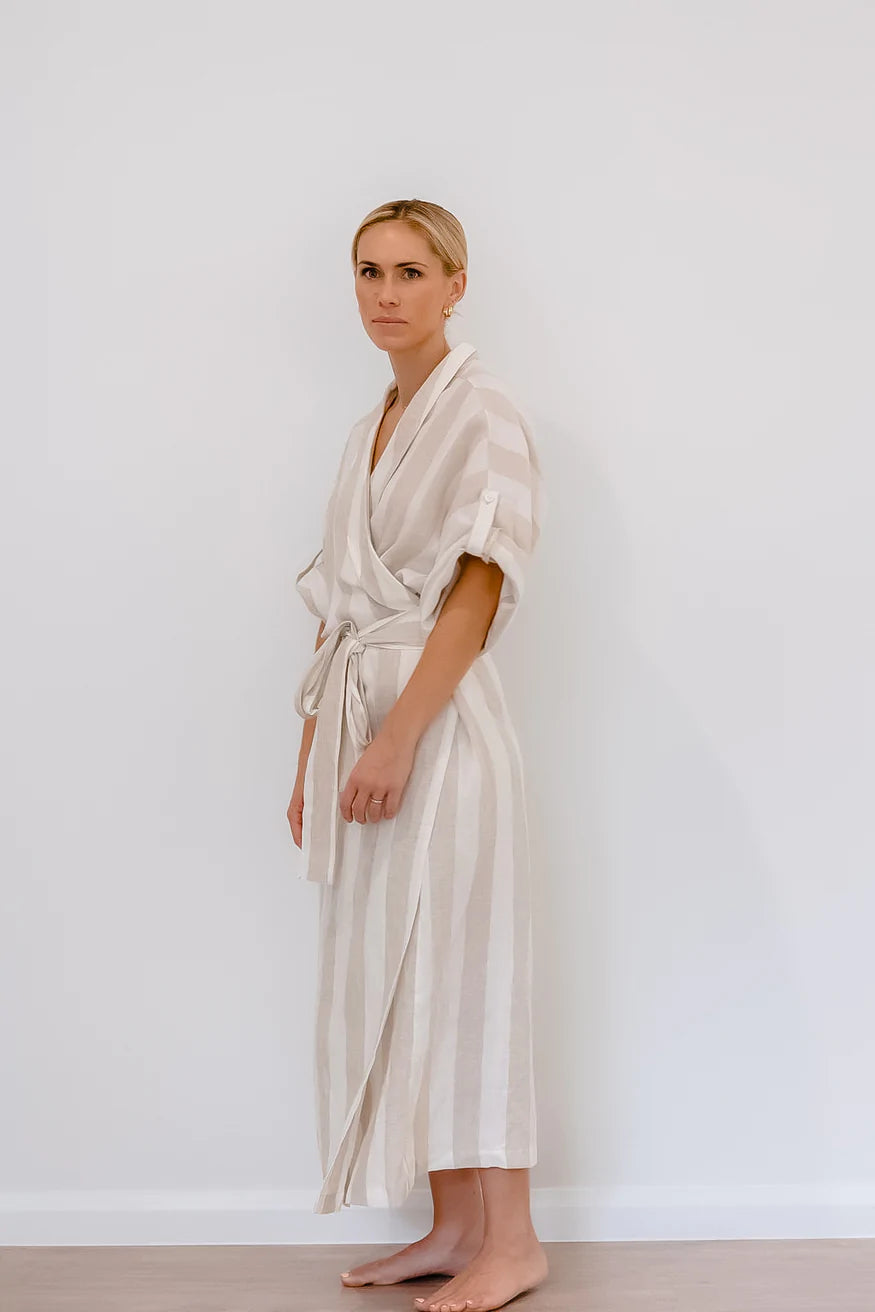 French Robe French linen long robe | Wide stripe – HartCo. Home & Body