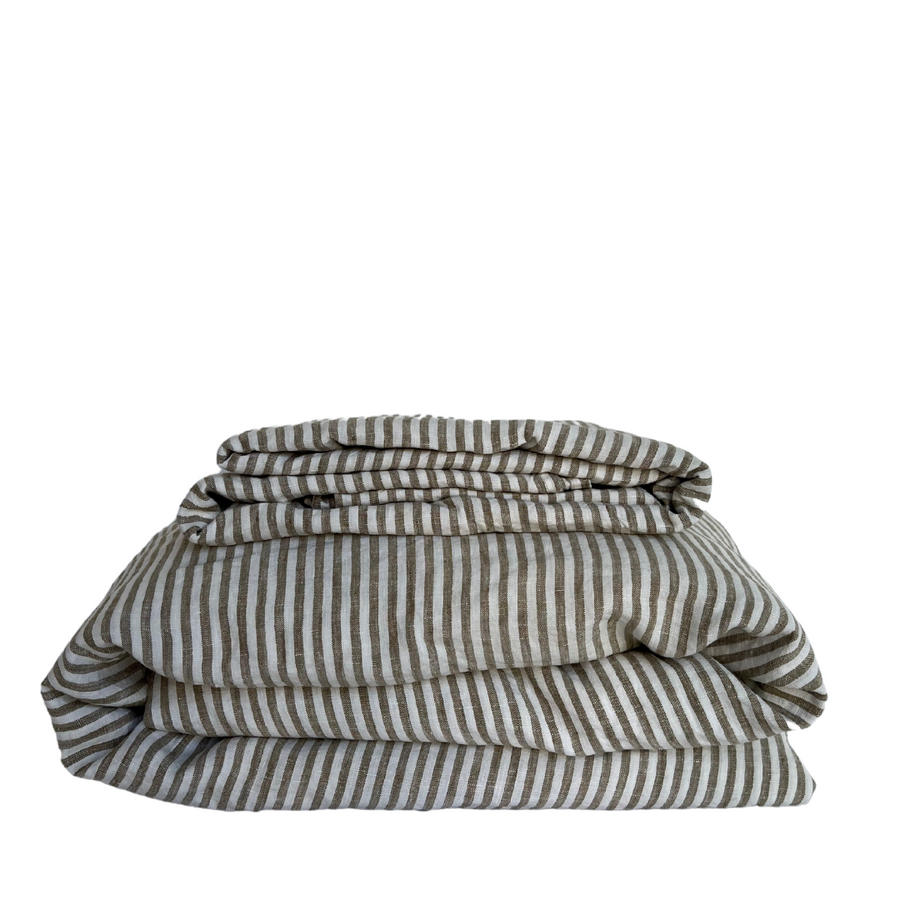 French Linen Pillow Cases | Olive Stripes